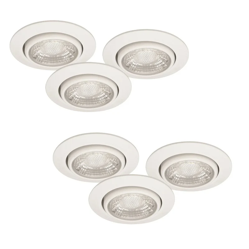 6er Set LED Einbaustrahler MD-13 – dimmbar, schwenkbar, IP44, weiß