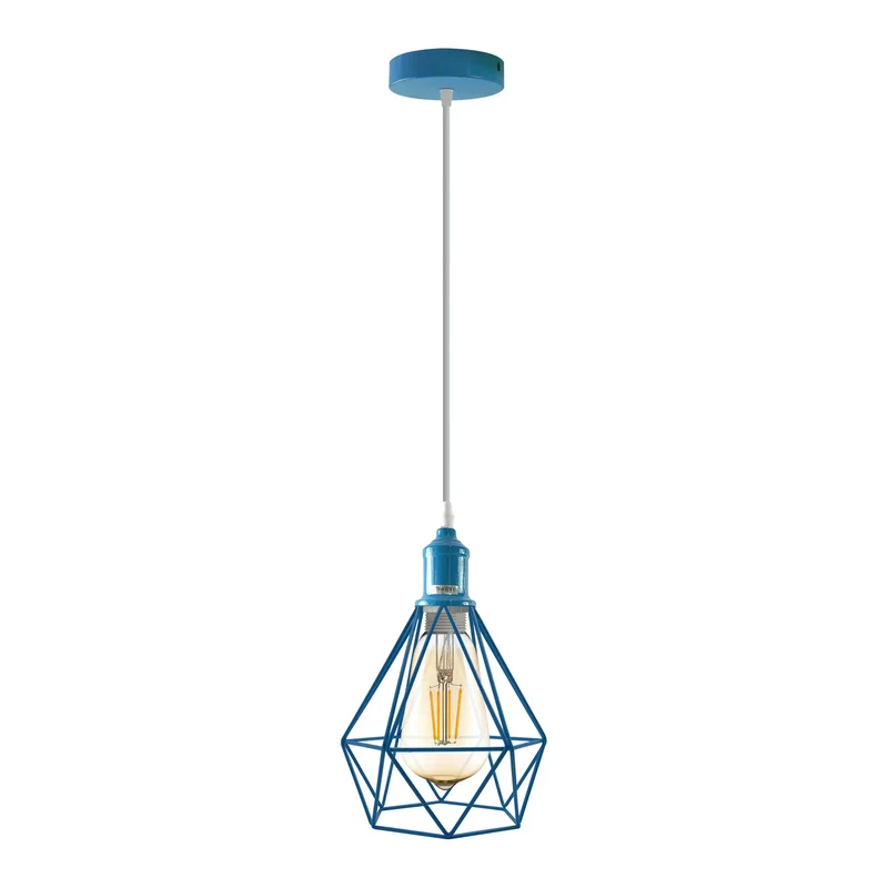 E27 Industrial Vintage Decken Hänge Blau Pendelleuchte Käfig~3534