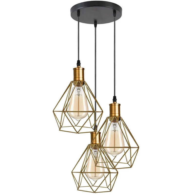 Industriell 3-flammige Cluster Pendelleuchte mit Verstellbarem Kabel~3533