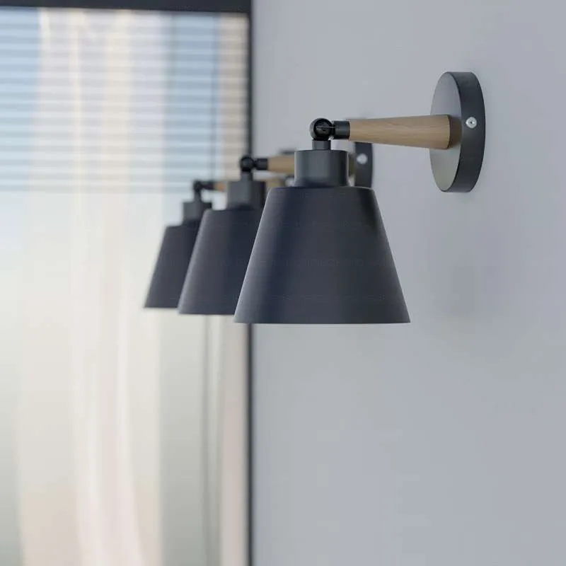 Moderne Wandleuchte aus Metall und Holz | um 180° Drehbar~3443