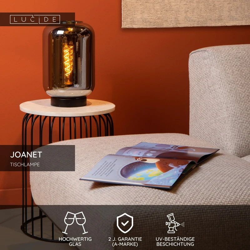 Tischlampe Joanet Glas Rauchgrau