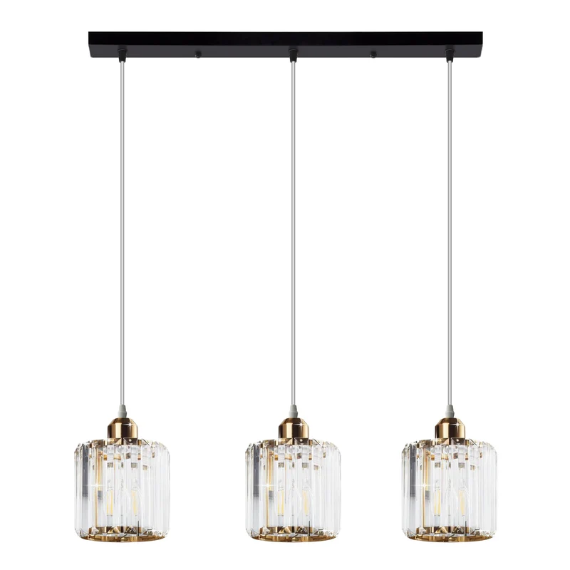 Pendelleuchte 3 flammige glas geriffelt | K9 Kristall Hängelampe | E27~3376