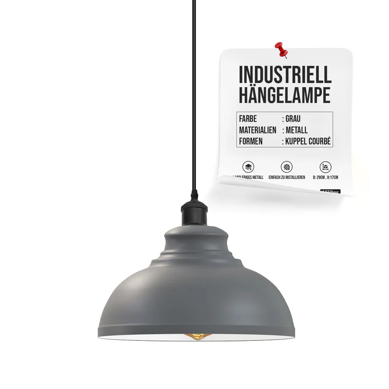 LEDSone Lampada a Sospensione Industriale Retrò da Soffitto ~ 3372