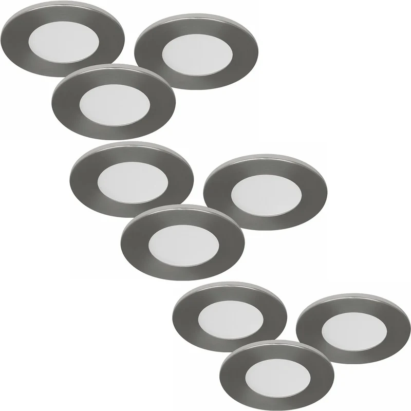 9er Set LED Möbeleinbauleuchten MD-305 – ultra slim, dimmbar, 57 mm, silber satiniert