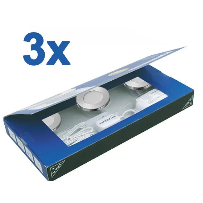 9er Set LED Möbeleinbauleuchten MD-305 – ultra slim, dimmbar, 57 mm, silber satiniert