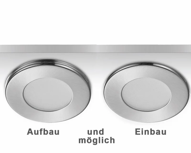 9er Set LED Möbeleinbauleuchten MD-305 – ultra slim, dimmbar, 57 mm, silber satiniert