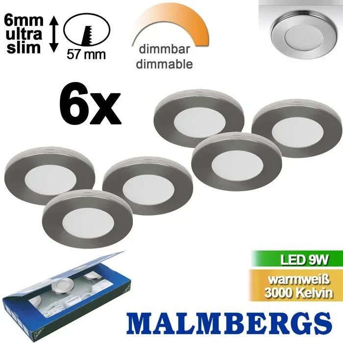 6er Set LED Möbeleinbauleuchten dimmbar 57 mm ultra-slim – Malmbergs MD-305