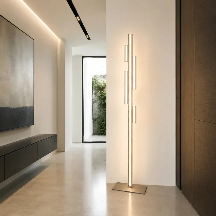Indirekte LED Stehlampe EMPIRE – dimmbare Stab-Stehleuchte als Wallwasher, Aluminium gebürstet, 152 cm