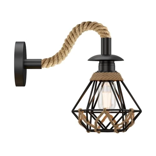 LEDSone Retro Hanfseil Wandleuchte mit E27 Metallschirm ~ 3366