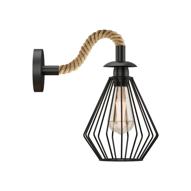 LEDSone Retro Hanfseil Wandleuchte mit E27 Metallschirm ~ 3366