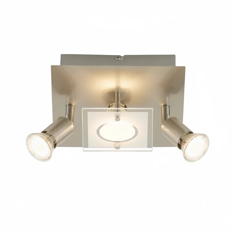 LED Deckenleuchte eckig mit Strahlern START 3flg nickel matt