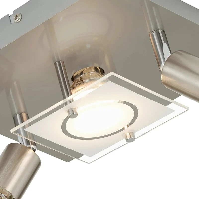 LED Deckenleuchte eckig mit Strahlern START 3flg nickel matt