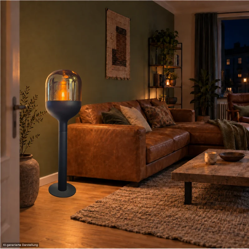 Sompex DOME Stehlampe Schwarz Gold mit Amber-Glas 120 cm