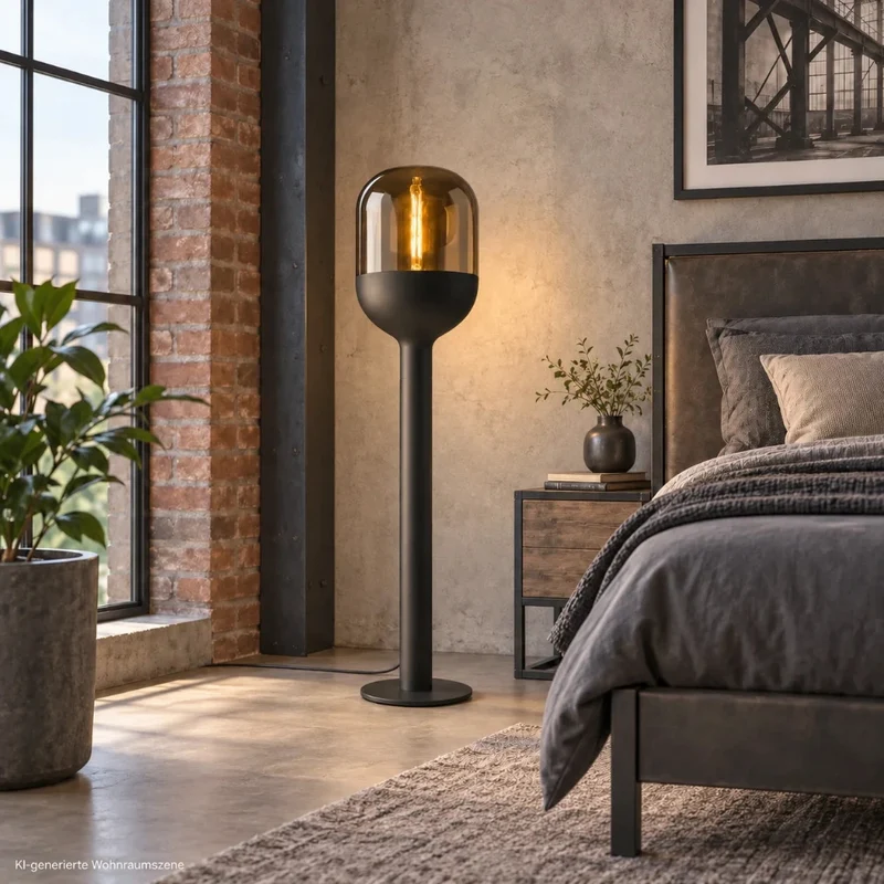 Sompex DOME Stehlampe Schwarz Gold mit Amber-Glas 120 cm