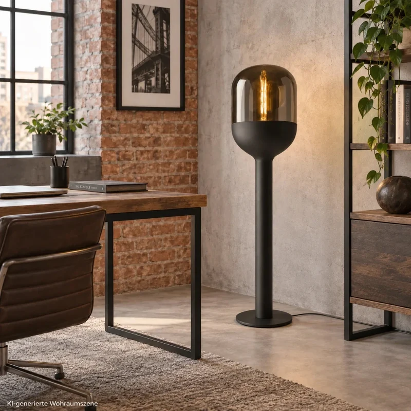 Sompex DOME Stehlampe Schwarz Gold mit Amber-Glas 120 cm