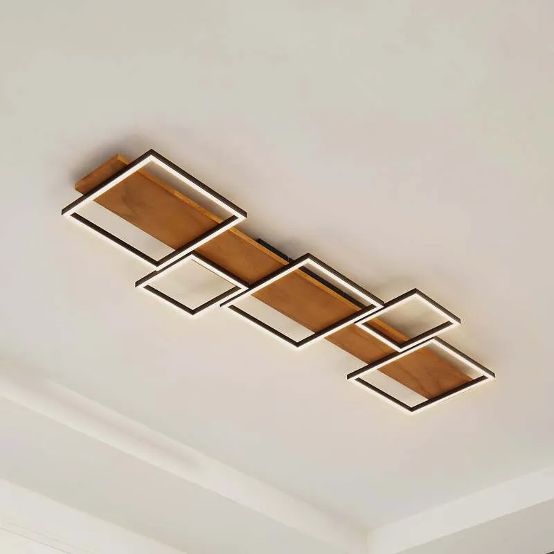 B-Ware Lindby Deckenlampe Deckenleuchte Galad LED Lampe dimmbar Holz schwarz 140cm