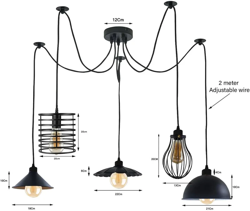LEDSone Lampada Sospensione Spider 5 Vie Industriale Diamante ~3406