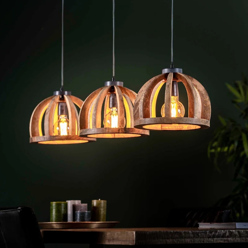 B-Ware Hängeleuchte Vesterland Mangoholz 3-flammig dimmbar 120 cm E27 IP20