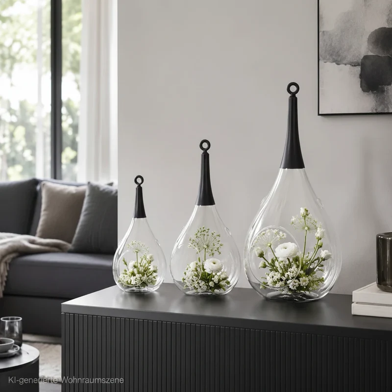 3er Set Hänge-Windlichter Taura Schwarz – Glas Windlicht zum Aufhängen