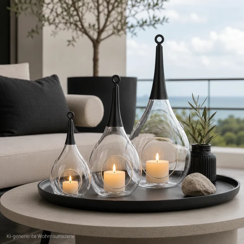 3er Set Hänge-Windlichter Taura Schwarz – Glas Windlicht zum Aufhängen