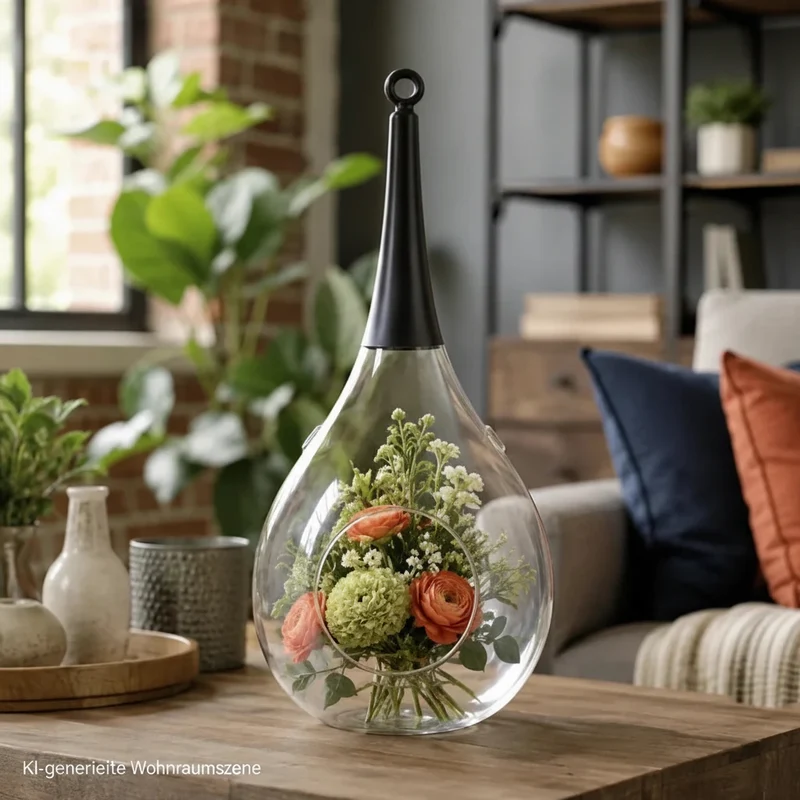 Sompex Taura Hängewindlicht Schwarz – Mundgeblasenes Glas – 9,5 × 17,5 × 35 cm