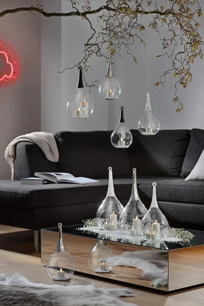 Sompex Taura Hängewindlicht Glas schwarz – mundgeblasen · handbemalt · Tropfenform · Fensterdeko zum Aufhängen