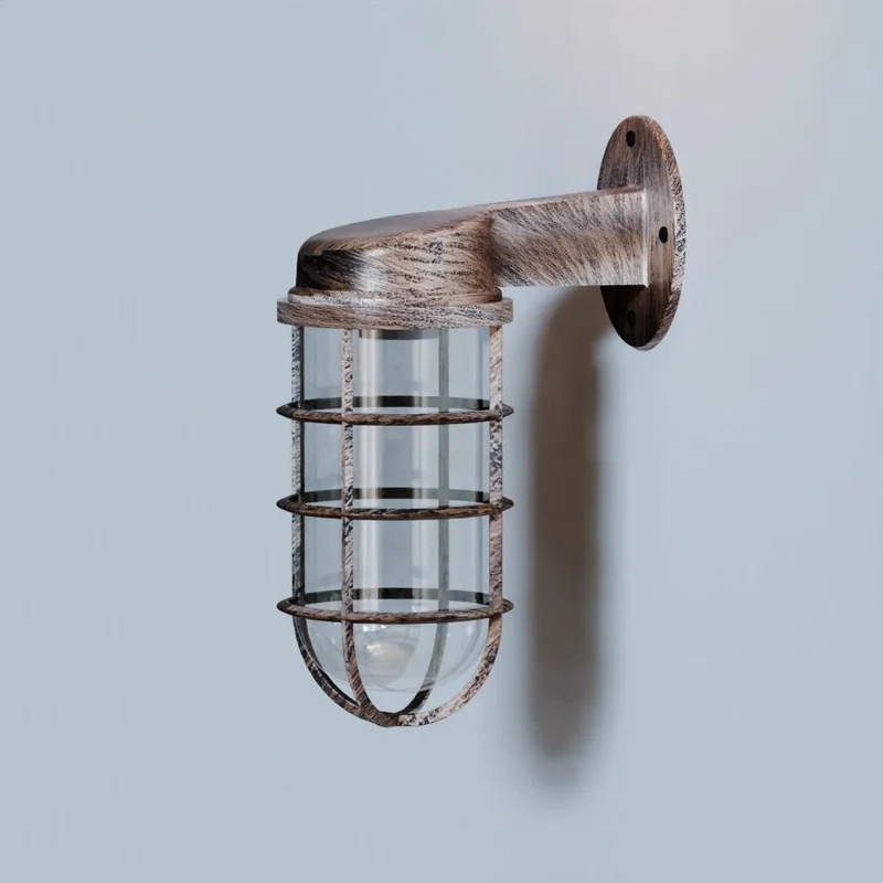 Nautische Bunker Außen Wandleuchte Gitter Glas IP44 ~3222