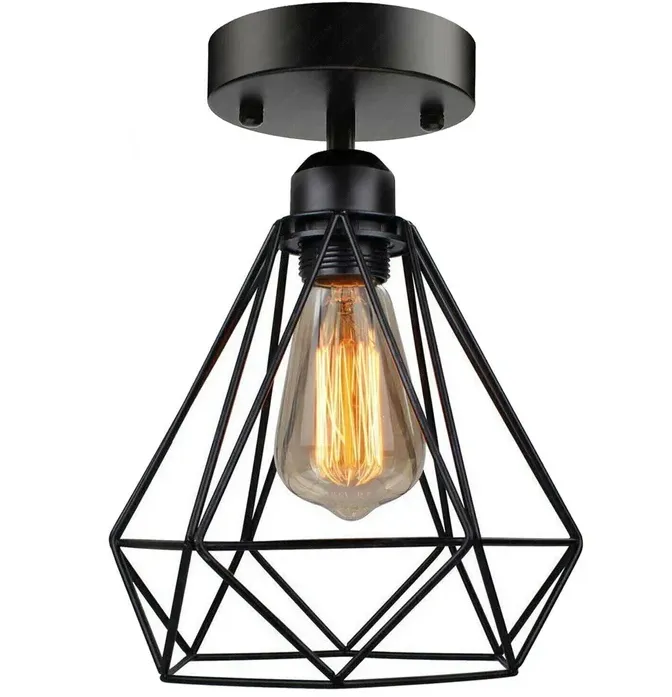 E27 Deckenlampe Käfig Metall Schwarz ~3297