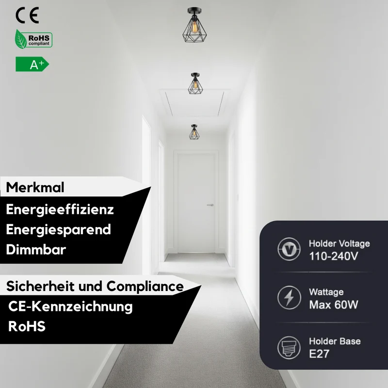 E27 Deckenlampe Käfig Metall Schwarz ~3297