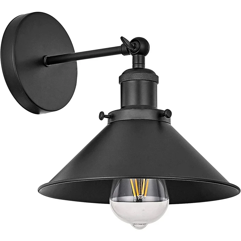 Industrielle verstellbare Wandleuchte, schwarzer Retro-Metallkäfig ~3296