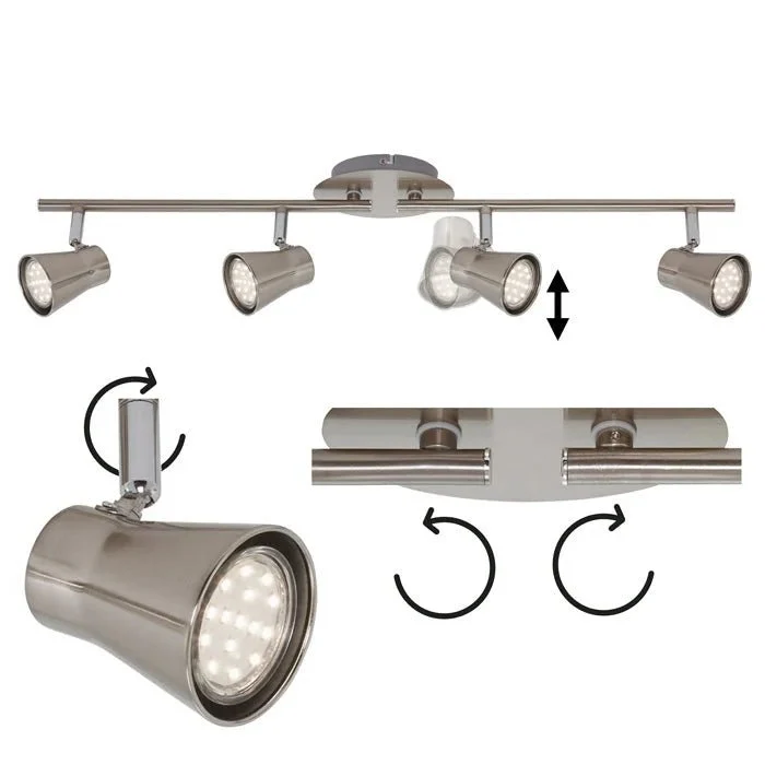 LED Strahlerleiste FOUR 4-flammig nickel-matt – GU10 schwenkbar, inkl. LED 3W, 69 cm
