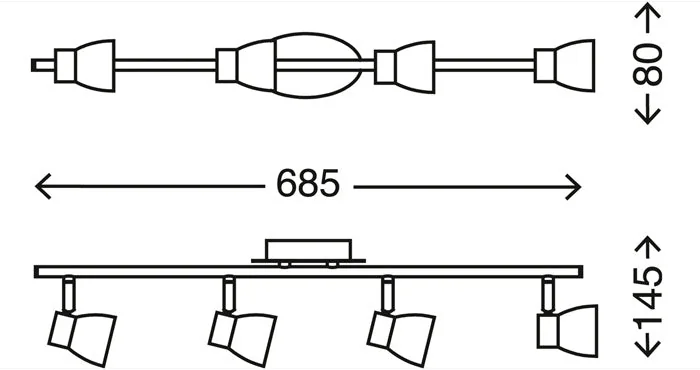 LED Strahlerleiste FOUR 4-flammig nickel-matt – GU10 schwenkbar, inkl. LED 3W, 69 cm