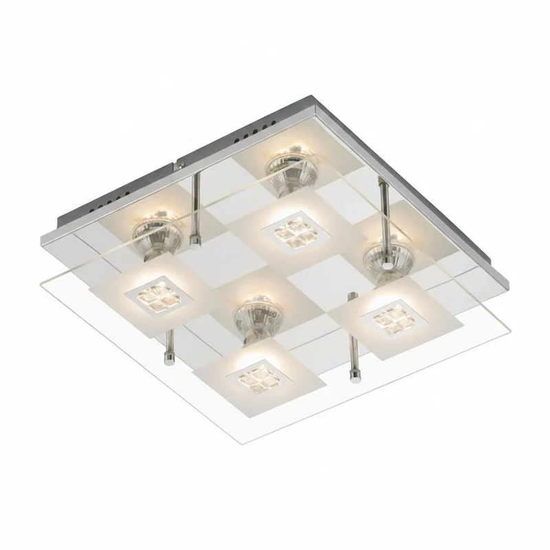 Eckige LED Deckenlampe Chrom mit Glas Glitzer inkl GU10 LED