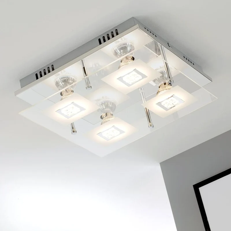 Eckige LED Deckenlampe Chrom mit Glas Glitzer inkl GU10 LED