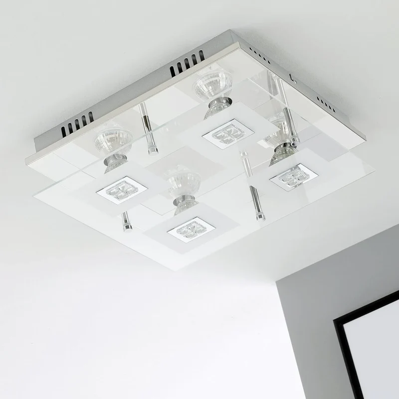 Eckige LED Deckenlampe Chrom mit Glas Glitzer inkl GU10 LED