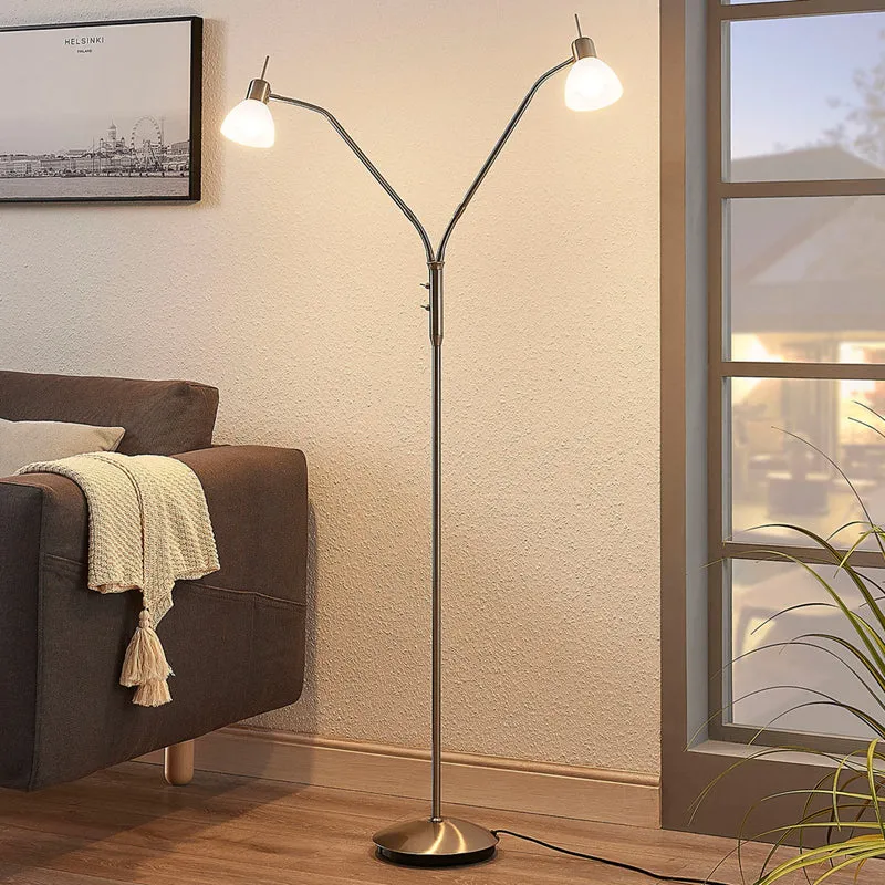 B-Ware Lindby Stehlampe Gwendolin LED Lampe Leuchte höhenverstellbar alabaster nickel