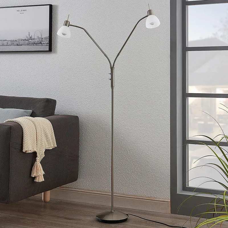 B-Ware Lindby Stehlampe Gwendolin LED Lampe Leuchte höhenverstellbar alabaster nickel