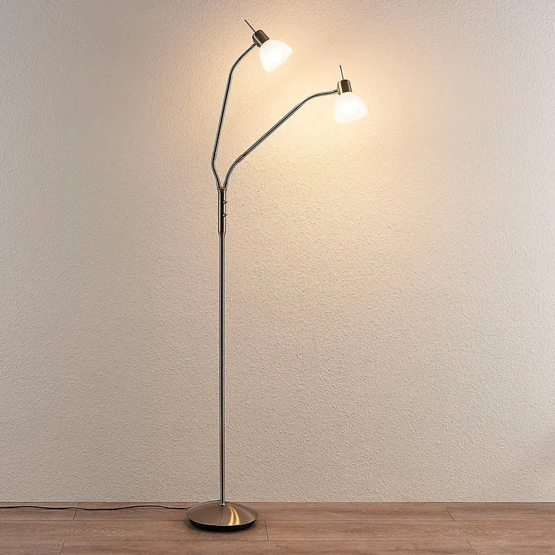 B-Ware Lindby Stehlampe Gwendolin LED Lampe Leuchte höhenverstellbar alabaster nickel