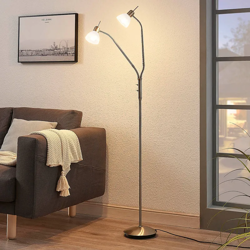 B-Ware Lindby Stehlampe Gwendolin LED Lampe Leuchte höhenverstellbar alabaster nickel