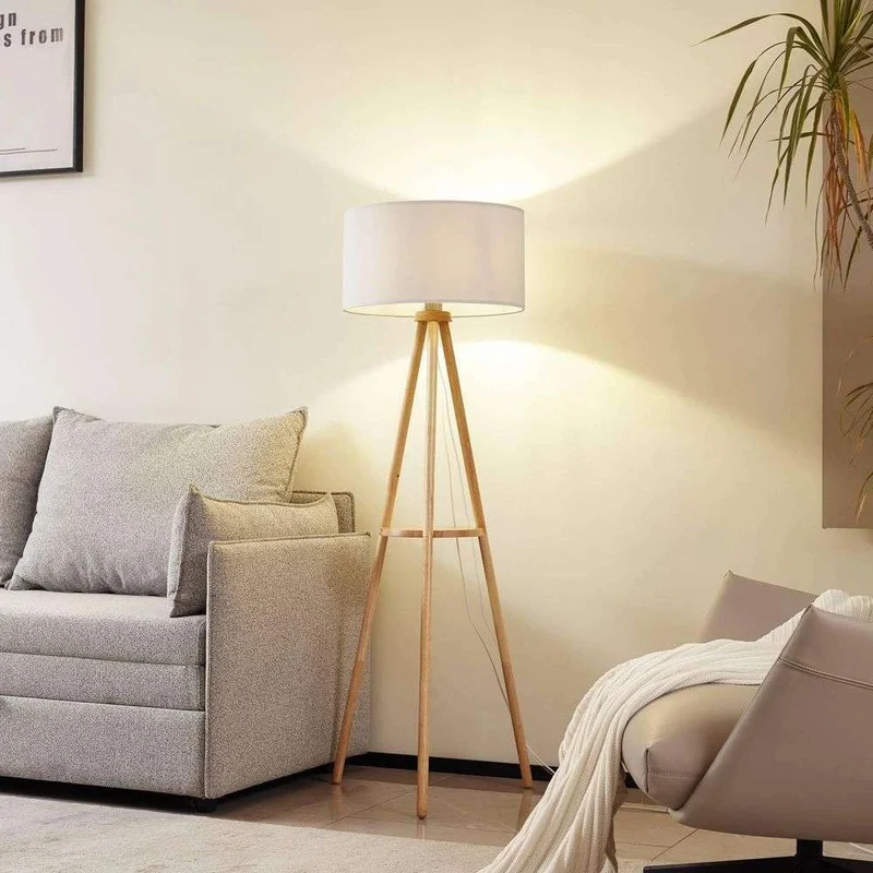 B-Ware Lindby Stehleuchte Adamio LED Stehlampe Lampe Leuchte weiß Holz Ø45,5cm 147cm