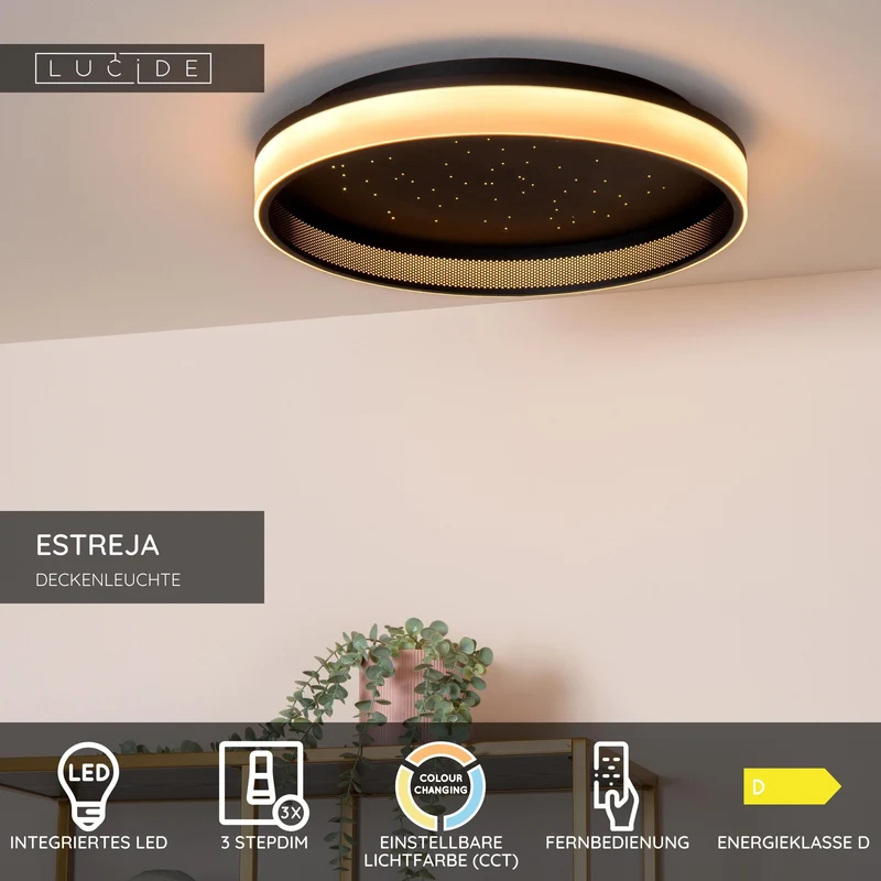 LED-Deckenleuchte Estreja 3-stufig dimmbar CCT 2500-3000K Ø40cm