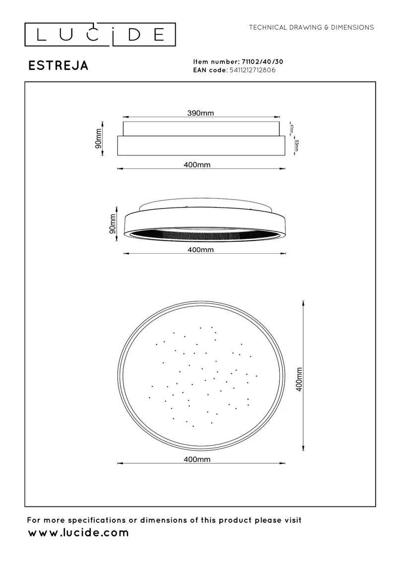 LED-Deckenleuchte Estreja 3-stufig dimmbar CCT 2500-3000K Ø40cm