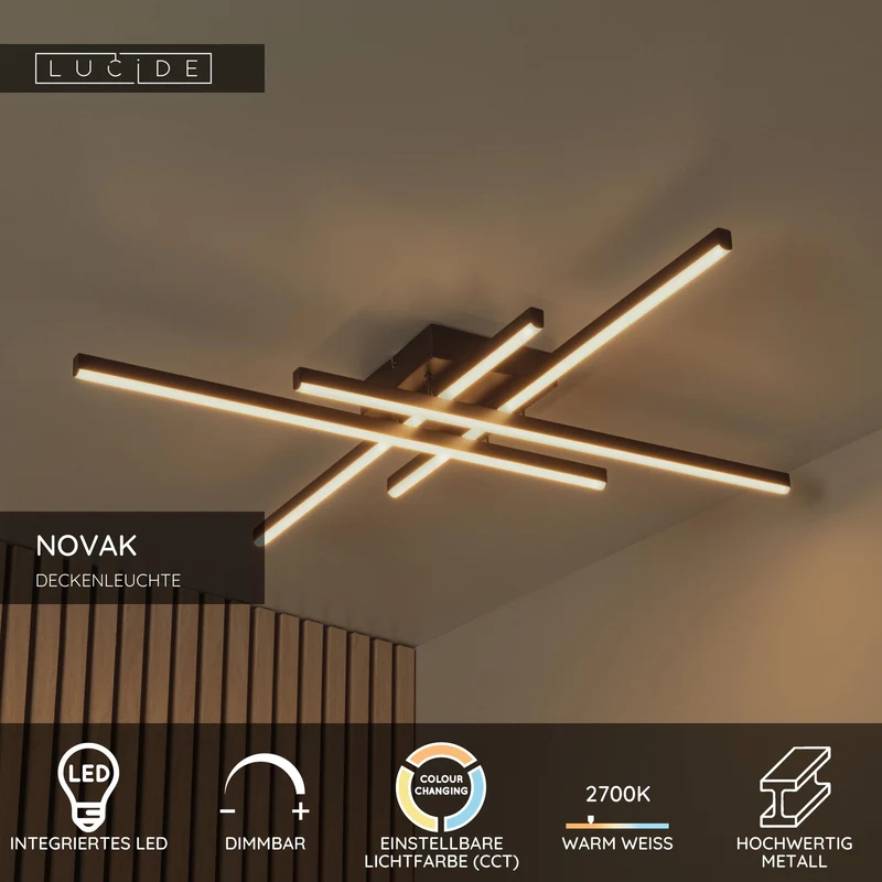 LED-Deckenleuchte Novak dimmbar CCT Schwarz 80cm