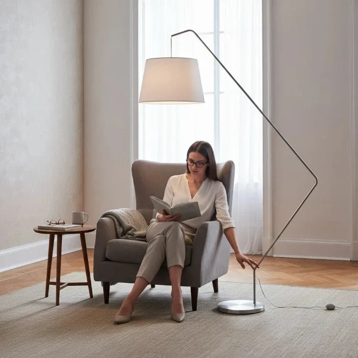 Design Bogenlampe DUBLIN 225 cm mit weißem Stoffschirm – von Villeroy & Boch
