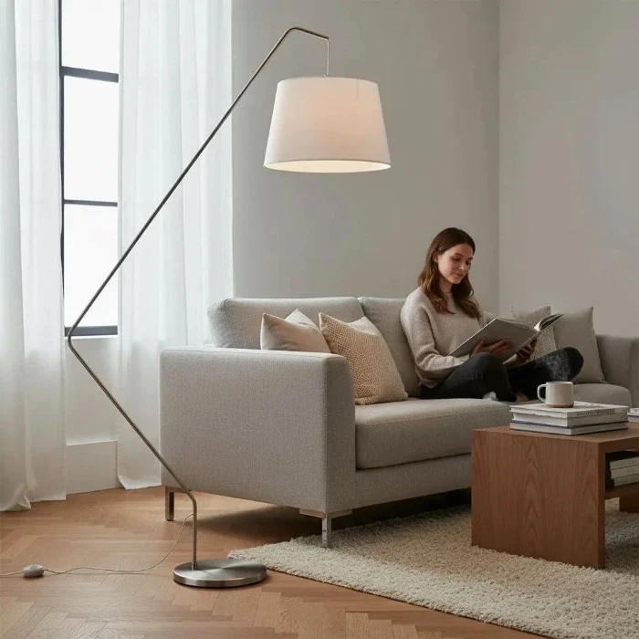 Design Bogenlampe DUBLIN 225 cm mit weißem Stoffschirm – von Villeroy & Boch