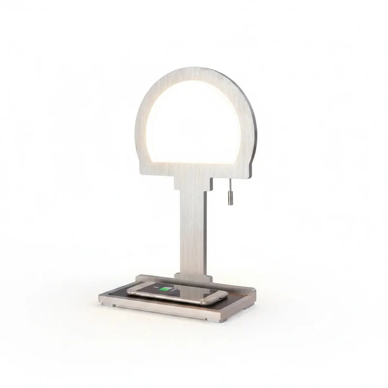 Sompex Steve Phone LED-Tischlampe mit Qi-Ladestation – Aluminium gebürstet, dimmbar