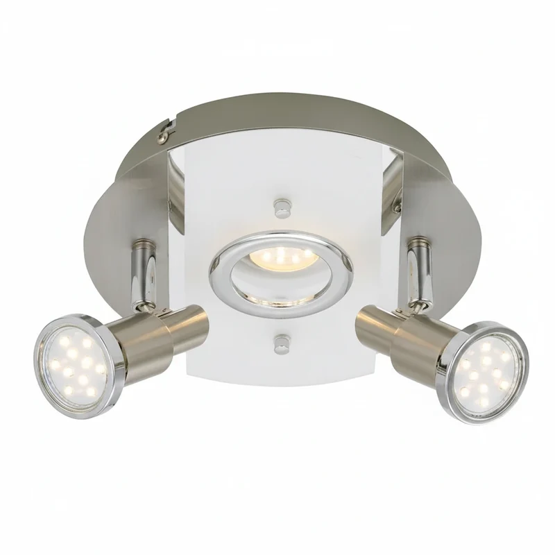 LED Deckenleuchte rund mit Strahlern RIPOSO 3flg nickel matt