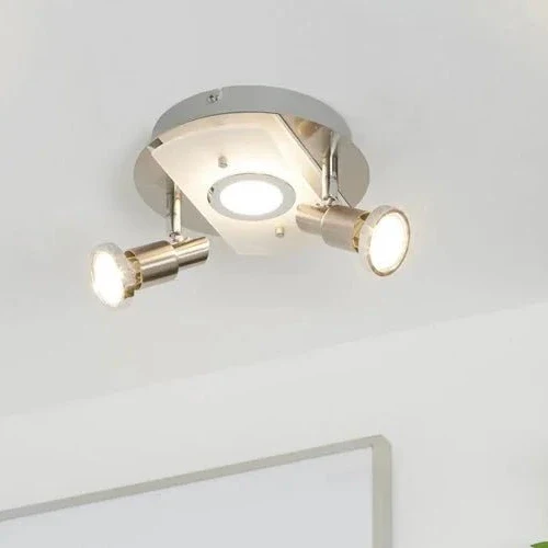 LED Deckenleuchte rund mit Strahlern RIPOSO 3flg nickel matt