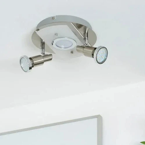LED Deckenleuchte rund mit Strahlern RIPOSO 3flg nickel matt