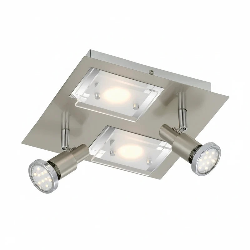 LED Deckenleuchte flach eckig COMBINATA 4flg nickel matt